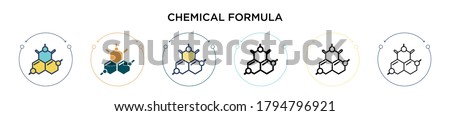 Chemical formula icon in filled, thin line, outline and stroke style. Vector illustration of two colored and black chemical formula vector icons designs can be used for mobile, ui, web