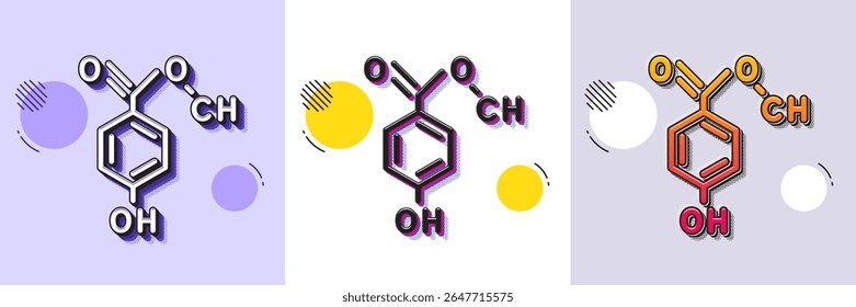 Chemical formula line icon. Halftone dotted pattern. Gradient icon with grain shadow. Chemistry lab sign. Analysis symbol. Line chemical formula icon. Various designs. Vector