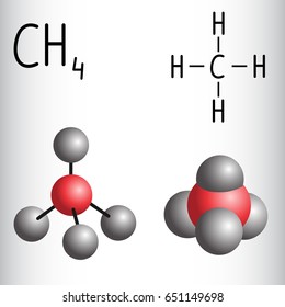 Chemical formula and molecule model of Methane CH4  . Vector illustration 