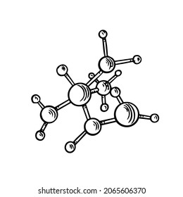 Chemical formula or molecule sketch. Medicine drawing. Vector doodle set. Education doodle icon. Outline black ink for infographic, website or app.