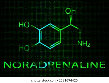 The chemical formula of noradrenaline. Neon illustration. Vector EPS 10