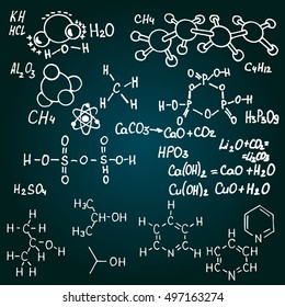Chemical formula on blackboard. Education vector background.