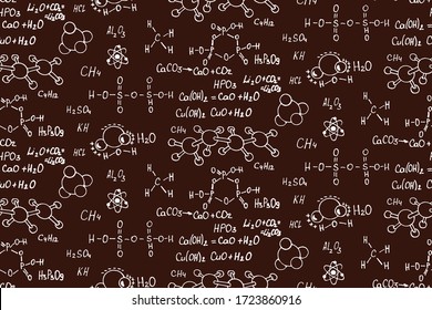 Chemical formula and outlines on blackboard. Vector seamless pattern. Scientific  and education background. 
