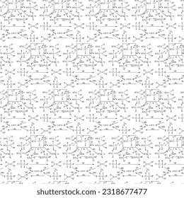 Chemical formula and outlines on whiteboard. Vector seamless pattern. Scientific  and education background. 