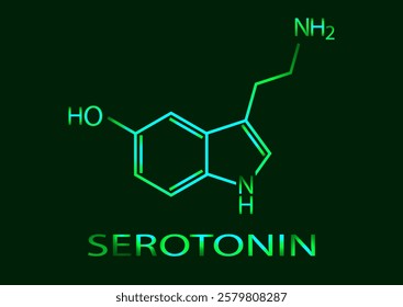 The chemical formula of serotonin. Neon illustration. Vector EPS 10