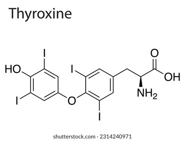 A Chemical formula structure of thyroxine on white background