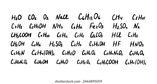 Chemical formula. Vector doodle illustration. Education element.