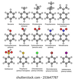 Chemical Formulas Benzene Derivatives 2d Illustration Stock Vector 