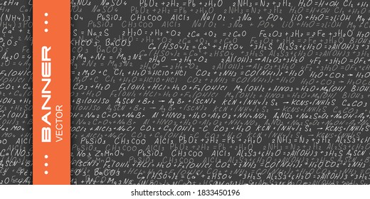 Chemical formulas on a black background .School writing board .Scientific research - vector .	