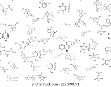 chemical formulas. scientific, educational background on white. hand drawn.