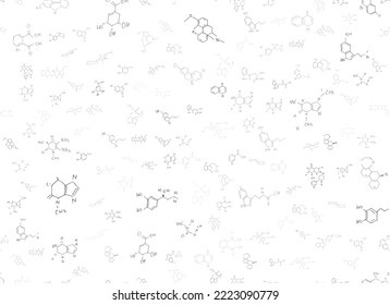 chemical formulas. scientific, educational background on white. hand drawn.
