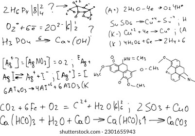 chemical formulas . the scientific educational background is hand-drawn on a whiteboard..