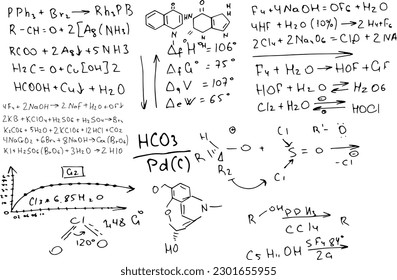 chemical formulas . the scientific educational background is hand-drawn on a whiteboard..