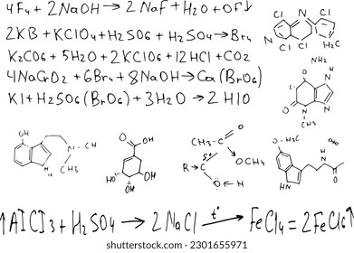 chemical formulas . the scientific educational background is hand-drawn on a whiteboard..