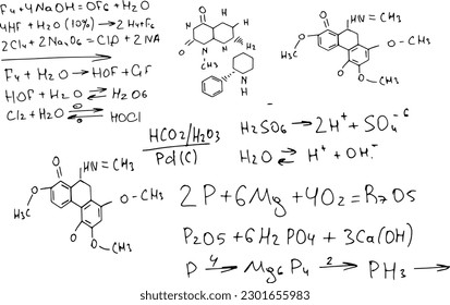 chemical formulas . the scientific educational background is hand-drawn on a whiteboard..