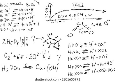 chemical formulas . the scientific educational background is hand-drawn on a whiteboard..