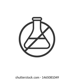 Chemical free icon. Сrossed sign with laboratory beaker. Vector illustration. Isolated black object on white background.