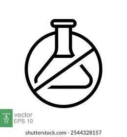 Ícone de química livre. Estilo de contorno simples. Ingrediente alimentar livre conservante, nenhum aditivo, conceito de produto orgânico. Balão triangular, erlenmeyer, sinal de proibição. Ilustração vetorial isolada. EPS 10.