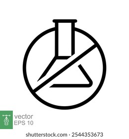 Ícone de química livre. Estilo de contorno simples. Ingrediente alimentar livre conservante, nenhum aditivo, conceito de produto orgânico. Balão triangular, erlenmeyer, sinal de proibição. Ilustração vetorial isolada. EPS 10.