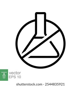 Ícone de química livre. Estilo de contorno simples. Ingrediente alimentar livre conservante, nenhum aditivo, conceito de produto orgânico. Balão triangular, erlenmeyer, sinal de proibição. Ilustração vetorial isolada. EPS 10.