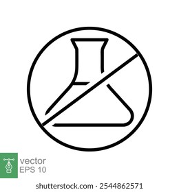 Ícone de química livre. Estilo de contorno simples. Ingrediente alimentar livre conservante, nenhum aditivo, conceito de produto orgânico. Balão triangular, erlenmeyer, sinal de proibição. Ilustração vetorial isolada. EPS 10.