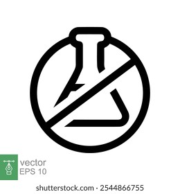 Ícone de química livre. Estilo de contorno simples. Ingrediente alimentar livre conservante, nenhum aditivo, conceito de produto orgânico. Balão triangular, erlenmeyer, sinal de proibição. Ilustração vetorial isolada. EPS 10.