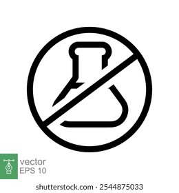 Ícone de química livre. Estilo de contorno simples. Ingrediente alimentar livre conservante, nenhum aditivo, conceito de produto orgânico. Balão triangular, erlenmeyer, sinal de proibição. Ilustração vetorial isolada. EPS 10.