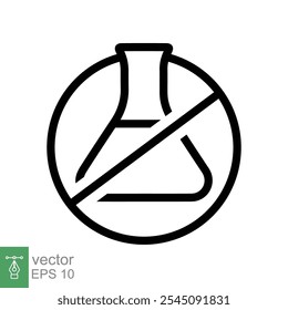 Ícone de química livre. Estilo de contorno simples. Ingrediente alimentar livre conservante, nenhum aditivo, conceito de produto orgânico. Balão triangular, erlenmeyer, sinal de proibição. Ilustração vetorial isolada. EPS 10.