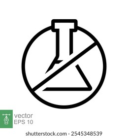 Ícone de química livre. Estilo de contorno simples. Ingrediente alimentar livre conservante, nenhum aditivo, conceito de produto orgânico. Balão triangular, erlenmeyer, sinal de proibição. Ilustração vetorial isolada. EPS 10.