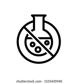 Chemical free line icon with lab flask and bubbles. Food industry concept symbol. Adjustable stroke width. 