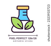 Chemical free materials pixel perfect RGB color icon. Safe products. Eco friendly manufacture. Isolated vector illustration. Simple filled line drawing. Editable stroke. Poppins font used