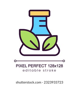 Chemical free materials pixel perfect RGB color icon. Safe products. Eco friendly manufacture. Isolated vector illustration. Simple filled line drawing. Editable stroke. Poppins font used