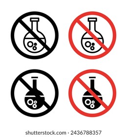 Chemical Free Sign Icon Set. Toxic non-preservative vector symbol in a black filled and outlined style. Pure Living Sign.