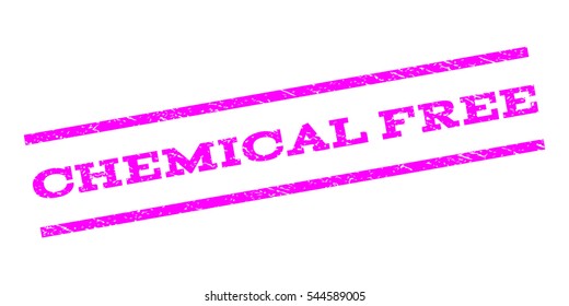 Chemical Free watermark stamp. Text tag between parallel lines with grunge design style. Rubber seal stamp with dust texture. Vector magenta color ink imprint on a white background.