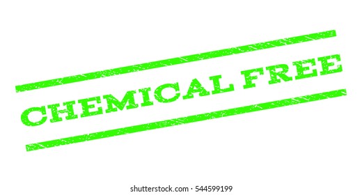 Chemical Free watermark stamp. Text caption between parallel lines with grunge design style. Rubber seal stamp with scratched texture. Vector light green color ink imprint on a white background.