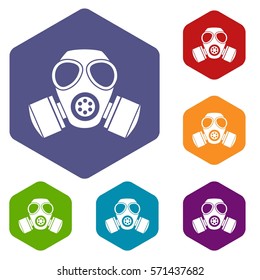 Chemical gas mask icons set rhombus in different colors isolated on white background