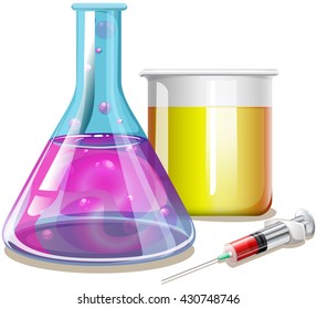 Chemical in glass beakers illustration