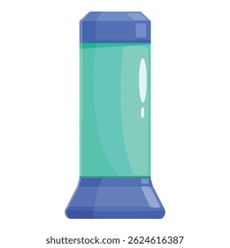 Chemical glass tube with blue liquid is standing on white background, laboratory equipment