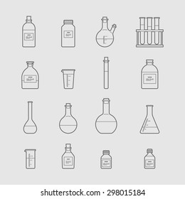 chemical glassware icons set. The test tube beaker flask