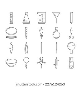 chemical glassware laboratory icons set vector. lab chemistry, glass science, research experiment, test equipment, medical flask chemical glassware laboratory black contour illustrations