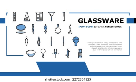 chemical glassware laboratory landing web page vector. lab chemistry, glass science, research experiment, test equipment, medical flask chemical glassware laboratory Illustration