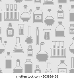 chemical glassware seamless pattern. The test tube beaker flask