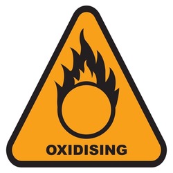 Chemical hazard icon, oxidation warning symbol vector illustration design