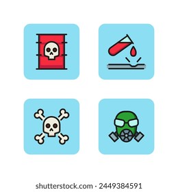 Chemical hazard line icon set. Dangerous substances, skull and bones, gas mask. Protection concept.  Can be used for signboards, web design, pictogram