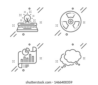 Chemical hazard, Typewriter and Report document line icons set. Speech bubble sign. Toxic, Inspiration, Growth chart. Chat message. Education set. Line chemical hazard outline icon. Vector