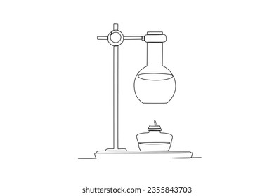 Proceso de calefacción química. Dibujo de una línea de equipos de laboratorio