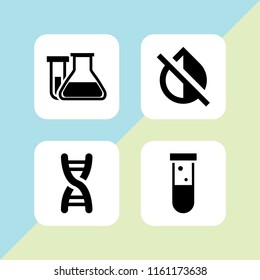 chemical icon. 4 chemical set with flask, dna, dropper and test tube vector icons for web and mobile app