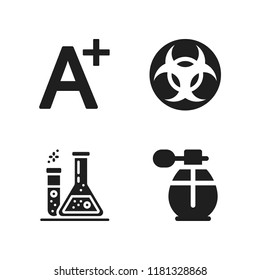 chemical icon. 4 chemical vector icons set. spray bottle, test results and biohazard icons for web and design about chemical theme