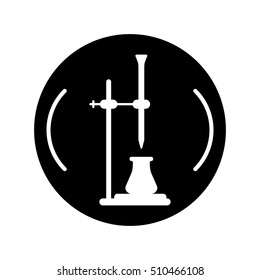 Chemical Icon. Chemistry Logo With Bulb, Burette And Stand. Titration In White And Black Colors