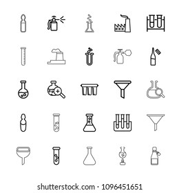 Chemical icon. collection of 25 chemical outline icons such as filter, test tube, ampoule, spray bottle, heart test tube. editable chemical icons for web and mobile.